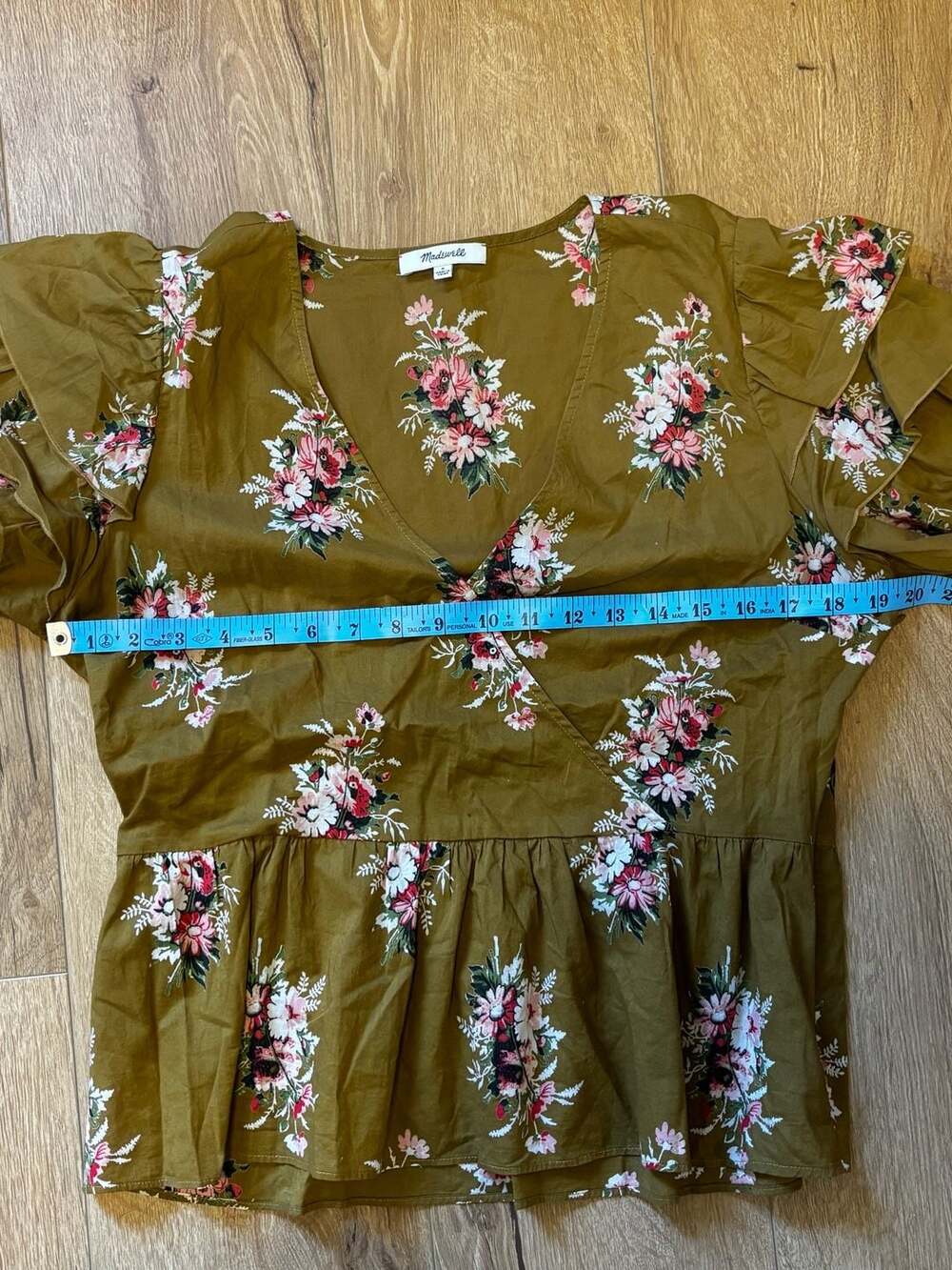 Madewell Ruffle-Sleeve Wrap Peplum Top in Floral Print Size 8 - Picture 5 of 6